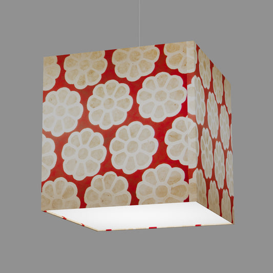 Square Lamp Shade - P18 - Batik Big Flower on Red, 40cm(w) x 40cm(h) x 40cm(d)