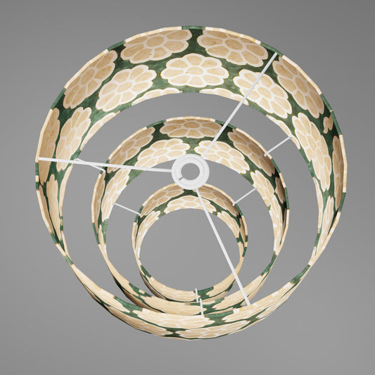 3 Tier Lamp Shade - P19 - Batik Big Flower on Rainforest, 40cm x 20cm, 30cm x 17.5cm & 20cm x 15cm