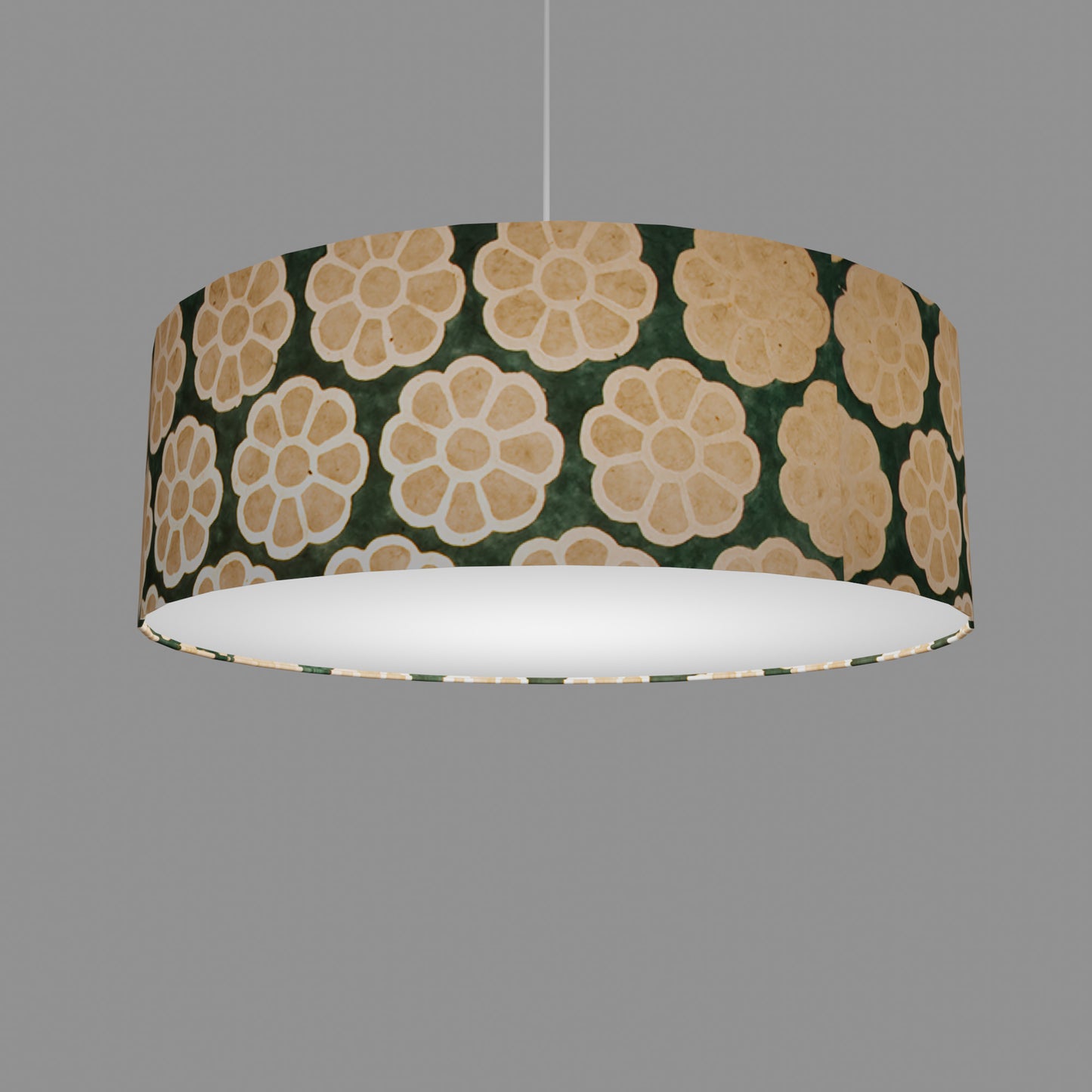 Drum Lamp Shade - P19 - Batik Big Flower on Rainforest, 60cm(d) x 20cm(h)