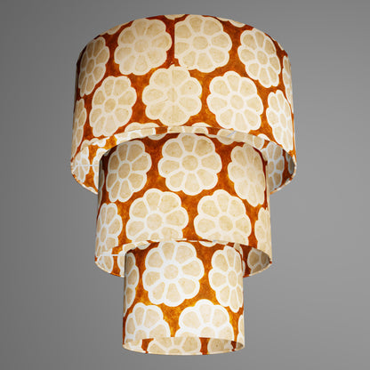 3 Tier Lamp Shade - P20 - Batik Big Flower on Brown, 40cm x 20cm, 30cm x 17.5cm & 20cm x 15cm