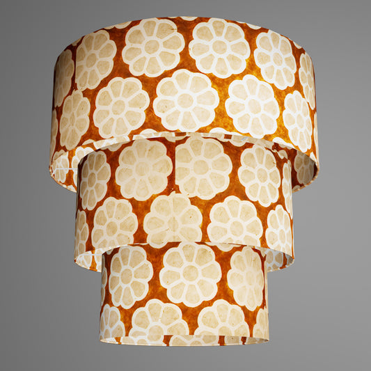 3 Tier Lamp Shade - P20 - Batik Big Flower on Brown, 50cm x 20cm, 40cm x 17.5cm & 30cm x 15cm