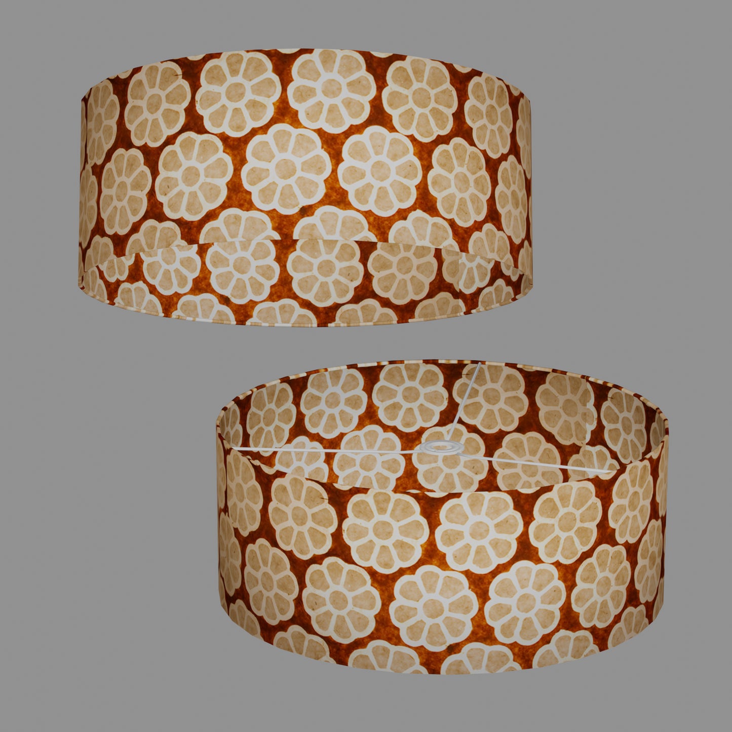 Drum Lamp Shade - P20 - Batik Big Flower on Brown, 50cm(d) x 20cm(h)