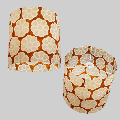 Drum Lamp Shade - P20 - Batik Big Flower on Brown, 30cm(d) x 30cm(h)