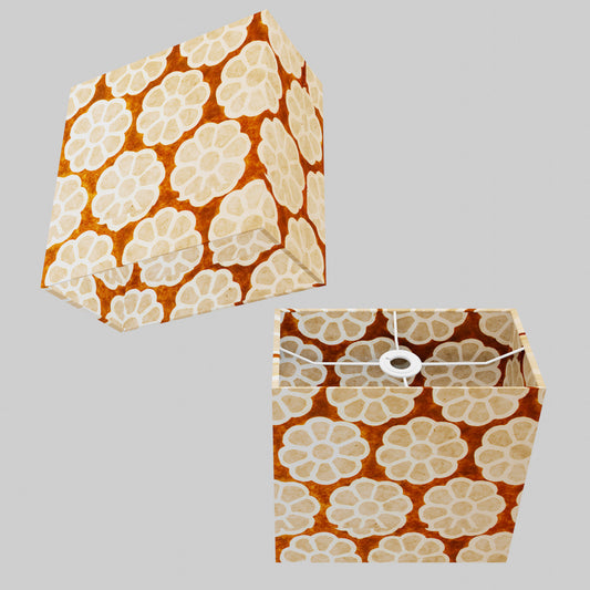 Rectangle Lamp Shade - P20 - Batik Big Flower on Brown, 30cm(w) x 30cm(h) x 15cm(d)
