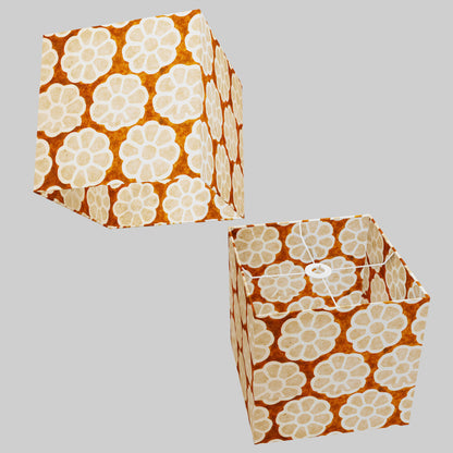 Square Lamp Shade - P20 - Batik Big Flower on Brown, 30cm(w) x 30cm(h) x 30cm(d)