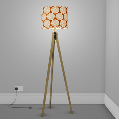 Oak Tripod Floor Lamp - P20 - Batik Big Flower on Brown