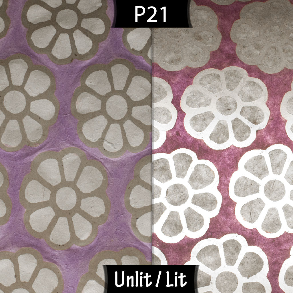 Oval Lamp Shade - P21 - Batik Big Flower on Lilac, 30cm(w) x 30cm(h) x 22cm(d)