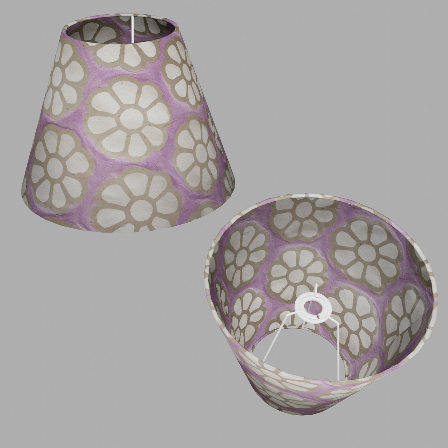 Conical Lamp Shade P21 - Batik Big Flower on Lilac, 15cm(top) x 30cm(bottom) x 22cm(height)