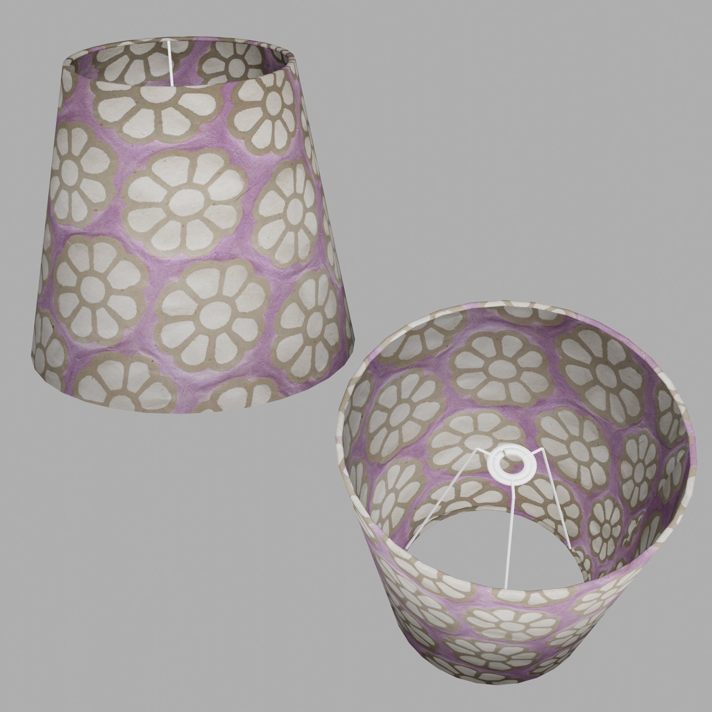 Conical Lamp Shade P21 - Batik Big Flower on Lilac, 23cm(top) x 35cm(bottom) x 31cm(height)