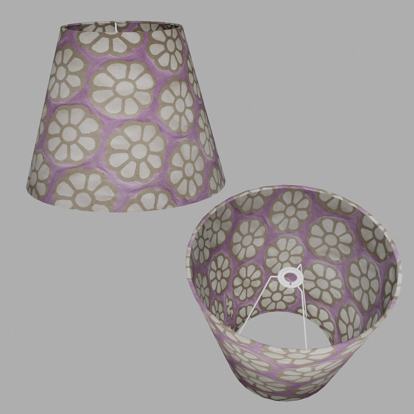Conical Lamp Shade P21 - Batik Big Flower on Lilac, 23cm(top) x 40cm(bottom) x 31cm(height)