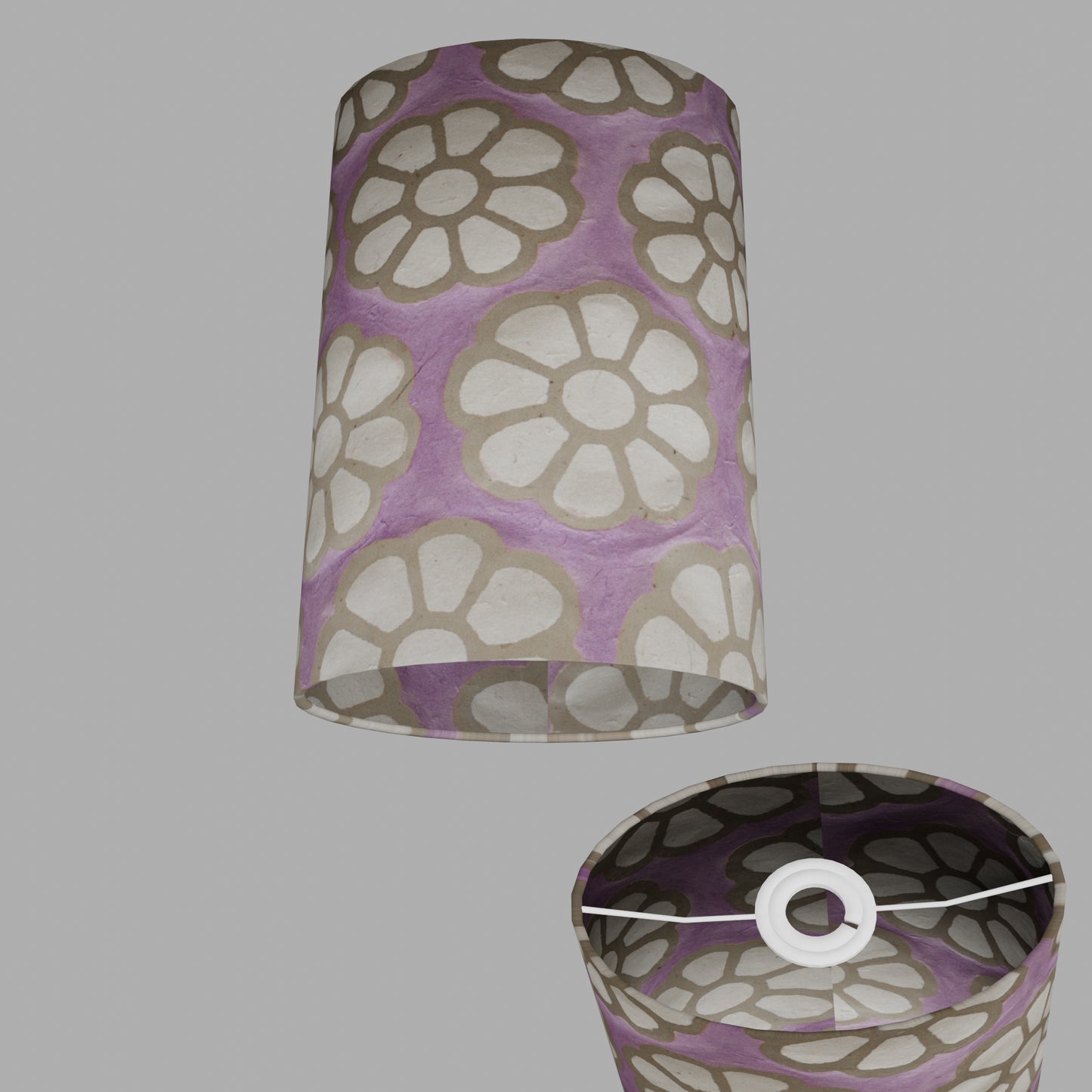 Oval Lamp Shade - P21 - Batik Big Flower on Lilac, 20cm(w) x 30cm(h) x 13cm(d)