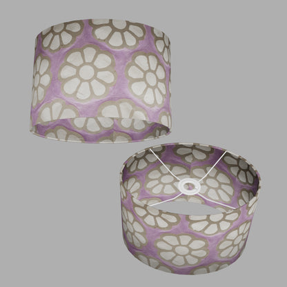 Oval Lamp Shade - P21 - Batik Big Flower on Lilac, 30cm(w) x 20cm(h) x 22cm(d)