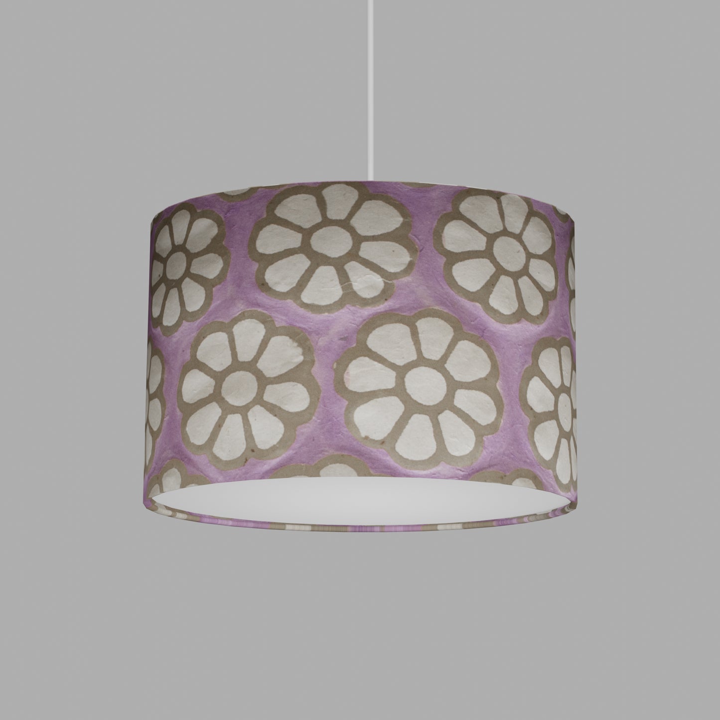 Oval Lamp Shade - P21 - Batik Big Flower on Lilac, 30cm(w) x 20cm(h) x 22cm(d)