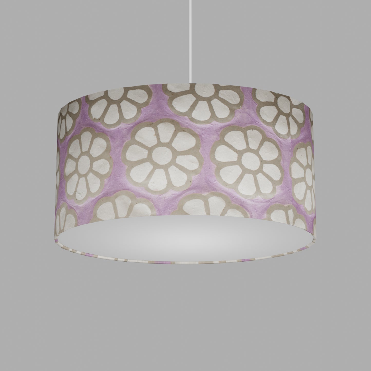 Oval Lamp Shade - P21 - Batik Big Flower on Lilac, 40cm(w) x 20cm(h) x 30cm(d)