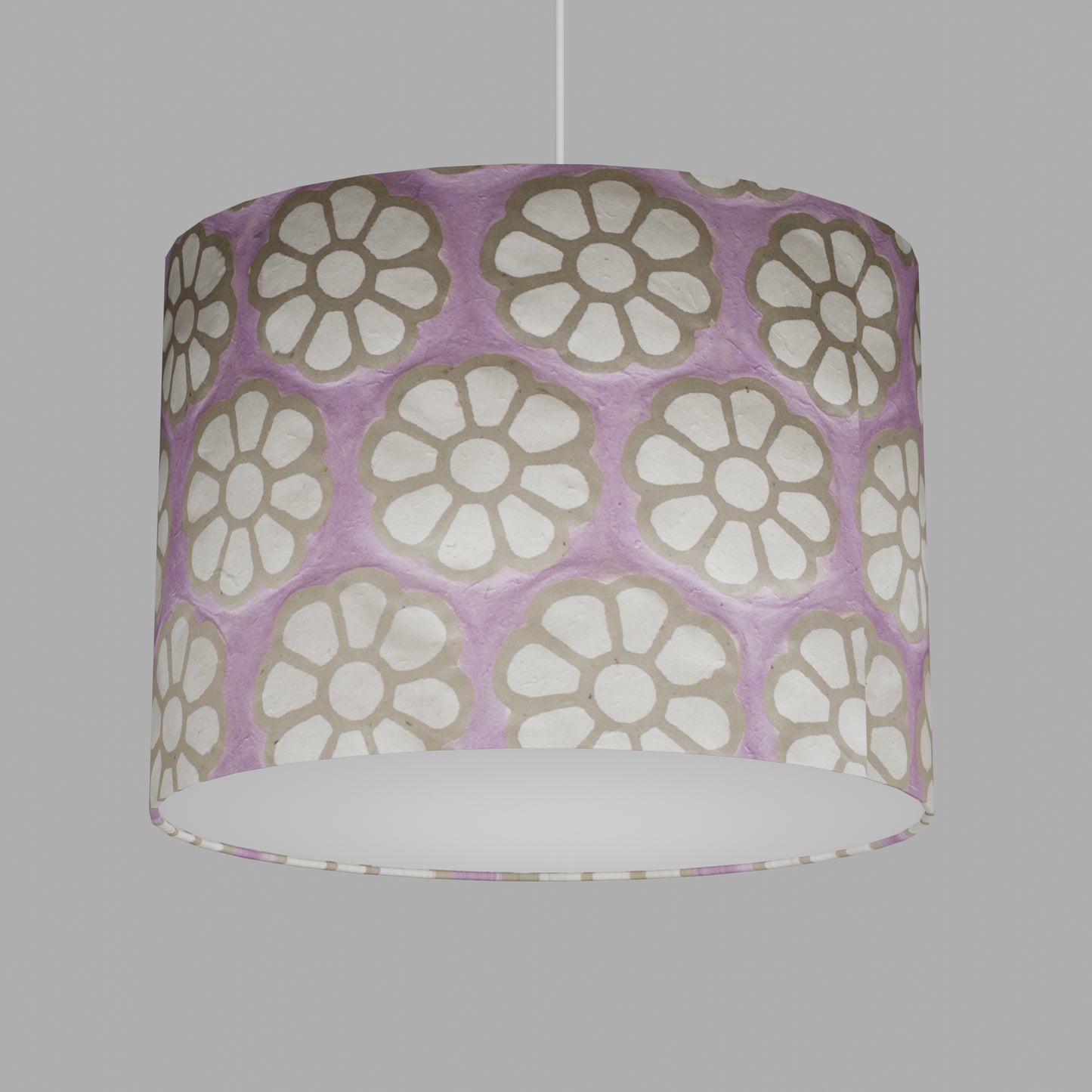 Oval Lamp Shade - P21 - Batik Big Flower on Lilac, 40cm(w) x 30cm(h) x 30cm(d)