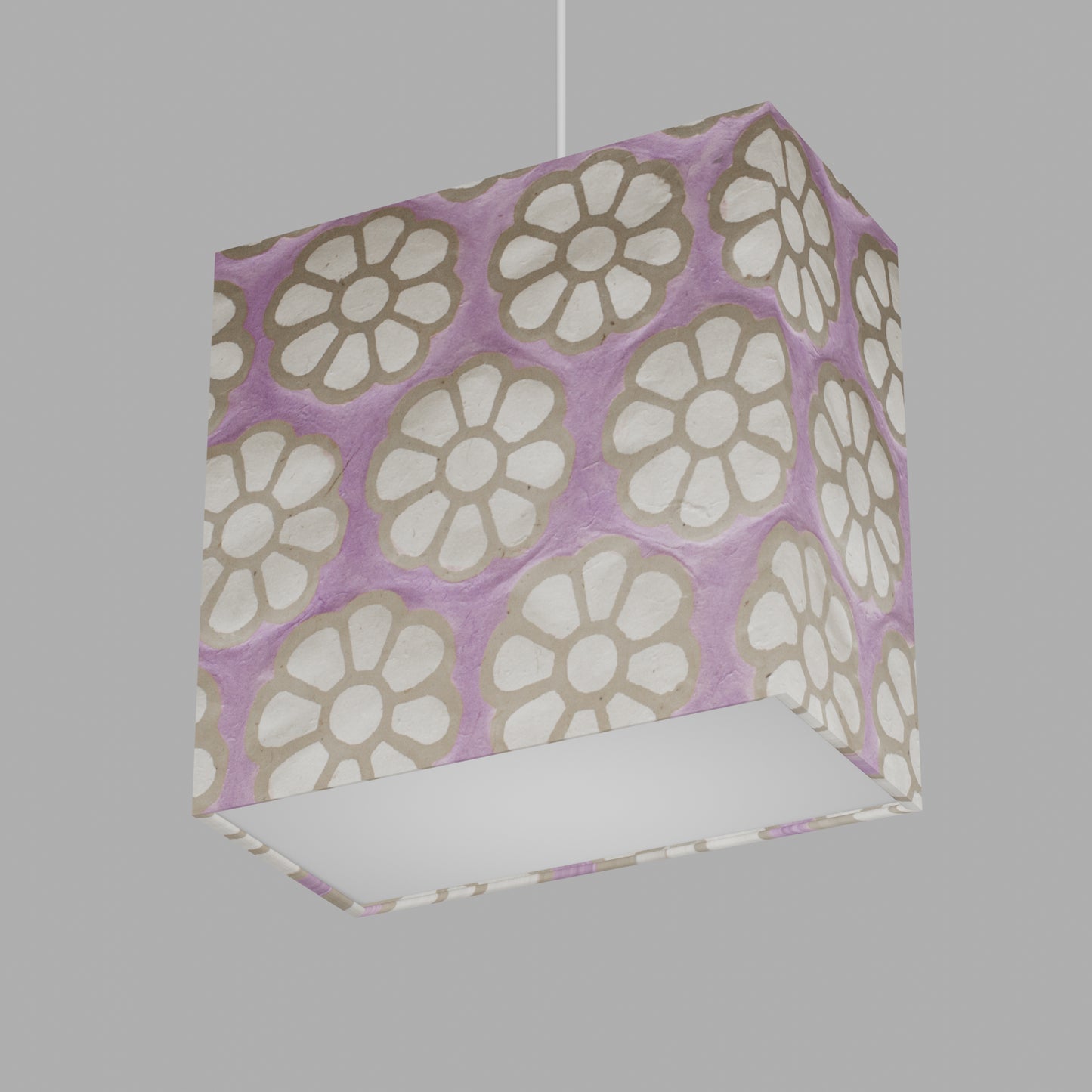Rectangle Lamp Shade - P21 - Batik Big Flower on Lilac, 30cm(w) x 30cm(h) x 15cm(d)