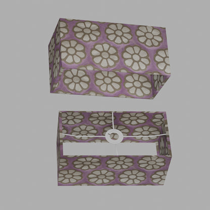 Rectangle Lamp Shade - P21 - Batik Big Flower on Lilac, 40cm(w) x 20cm(h) x 20cm(d)