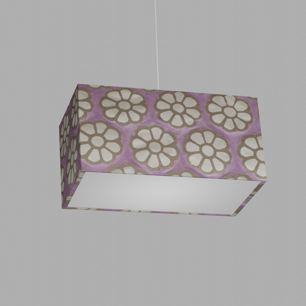 Rectangle Lamp Shade - P21 - Batik Big Flower on Lilac, 40cm(w) x 20cm(h) x 20cm(d)