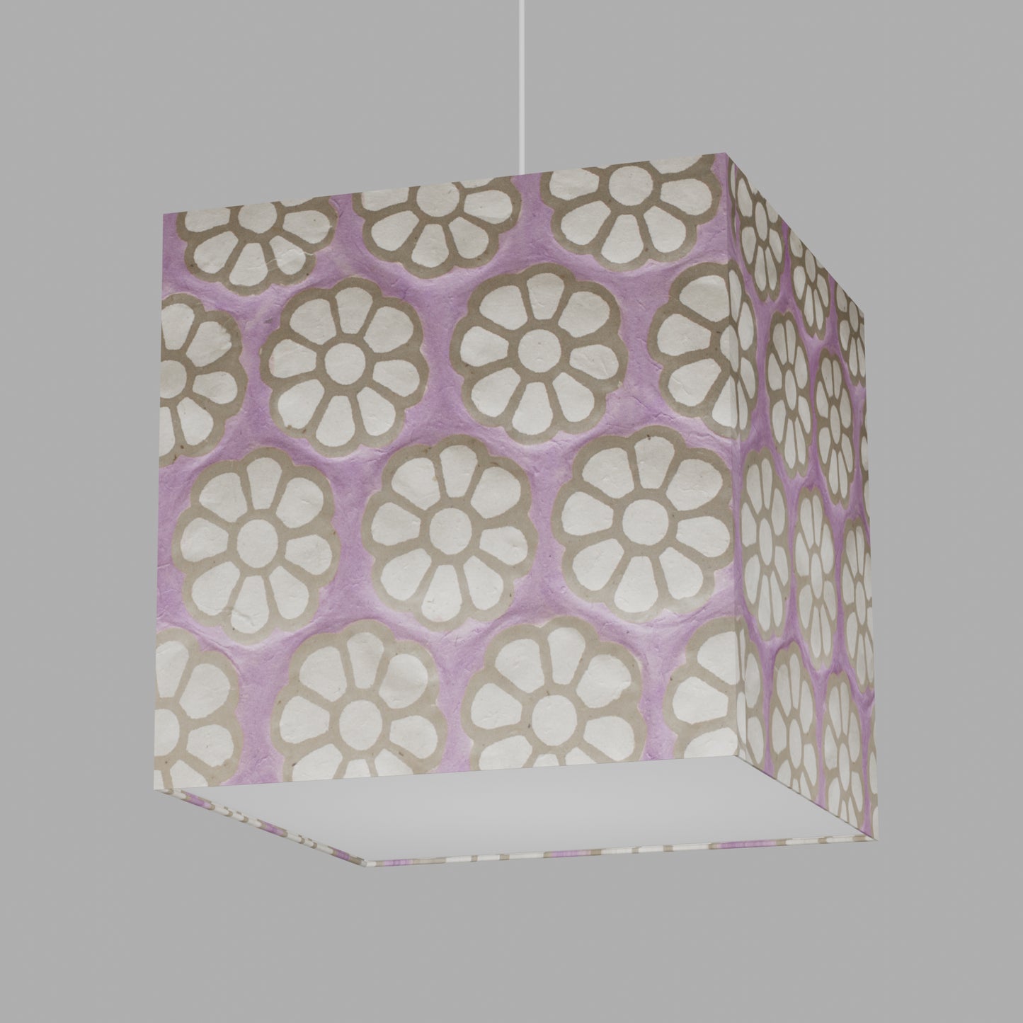 Square Lamp Shade - P21 - Batik Big Flower on Lilac, 40cm(w) x 40cm(h) x 40cm(d)