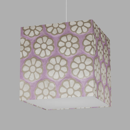 Square Lamp Shade - P21 - Batik Big Flower on Lilac, 40cm(w) x 40cm(h) x 40cm(d)