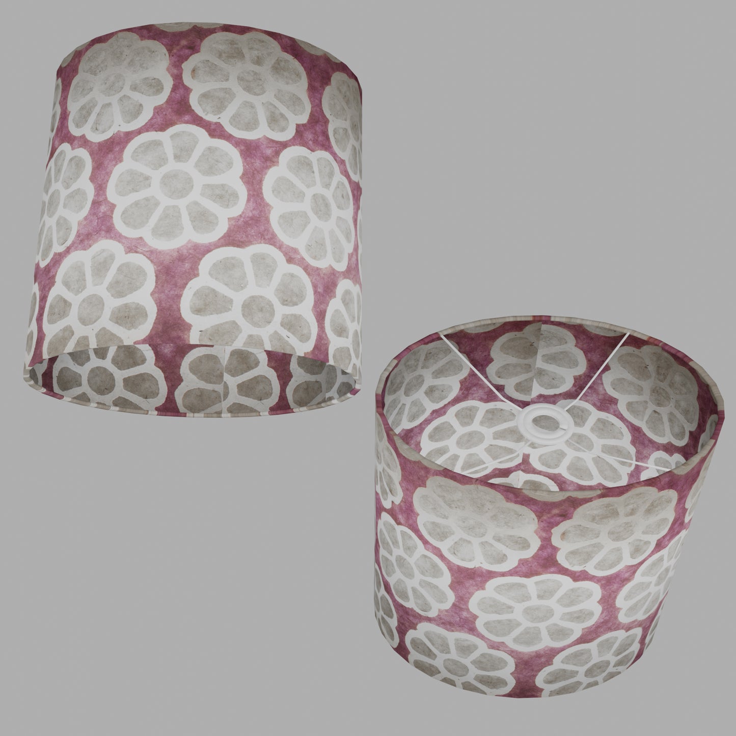 Oval Lamp Shade - P21 - Batik Big Flower on Lilac, 30cm(w) x 30cm(h) x 22cm(d)