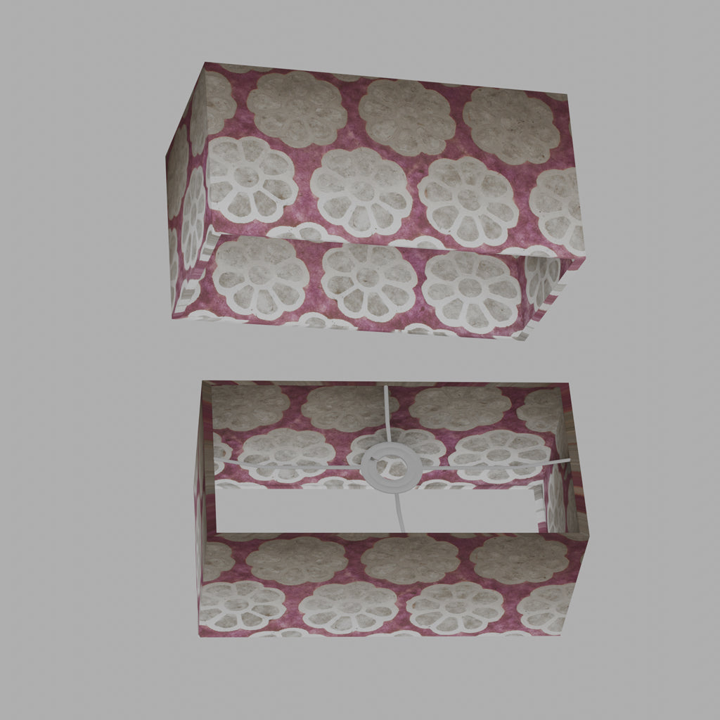 Rectangle Lamp Shade - P21 - Batik Big Flower on Lilac, 40cm(w) x 20cm(h) x 20cm(d)