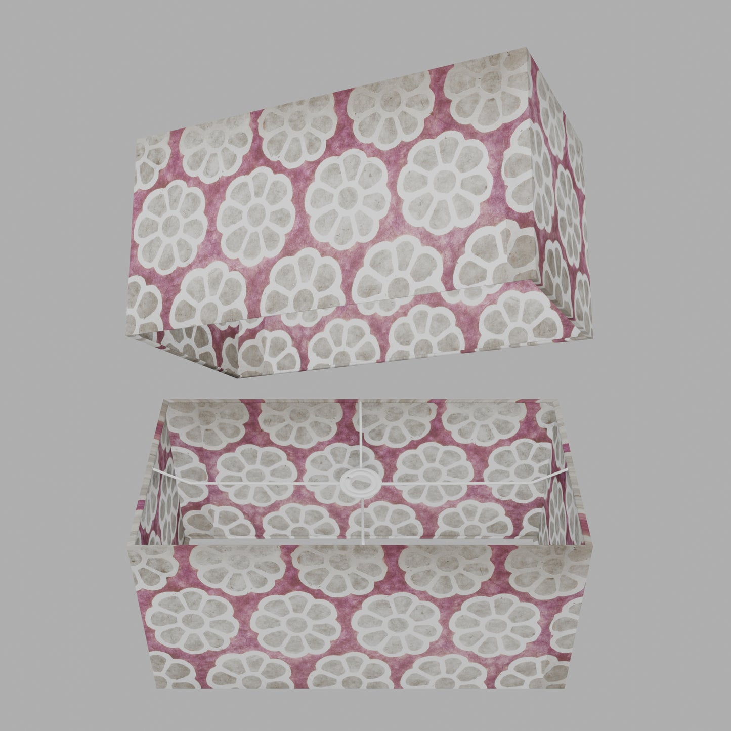 Rectangle Lamp Shade - P21 - Batik Big Flower on Lilac, 50cm(w) x 25cm(h) x 25cm(d)