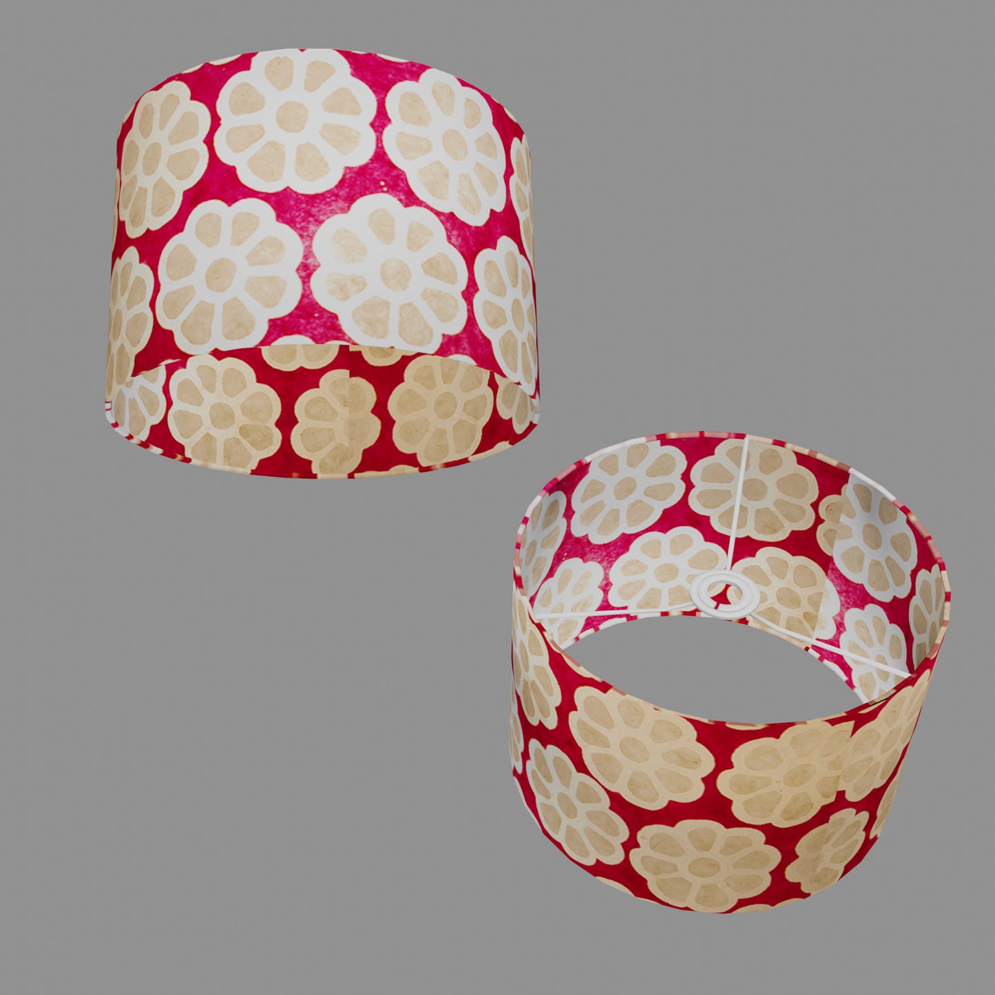 Drum Lamp Shade - P22 - Batik Big Flower on Hot Pink, 30cm(d) x 20cm(h)