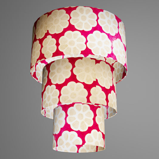 3 Tier Lamp Shade - P22 - Batik Big Flower on Hot Pink, 40cm x 20cm, 30cm x 17.5cm & 20cm x 15cm