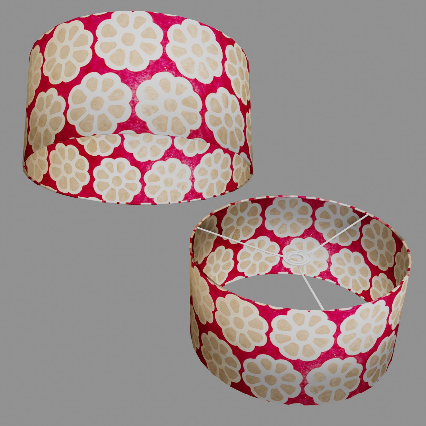 Drum Lamp Shade - P22 - Batik Big Flower on Hot Pink, 40cm(d) x 20cm(h)