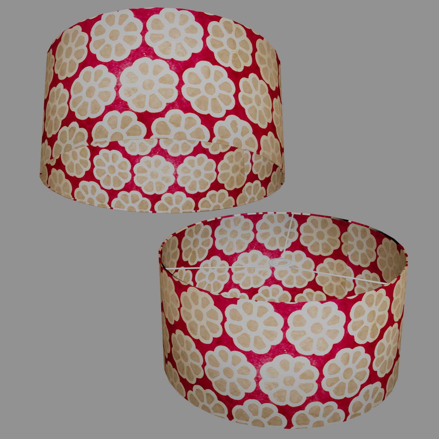 Drum Lamp Shade - P22 - Batik Big Flower on Hot Pink, 50cm(d) x 25cm(h)