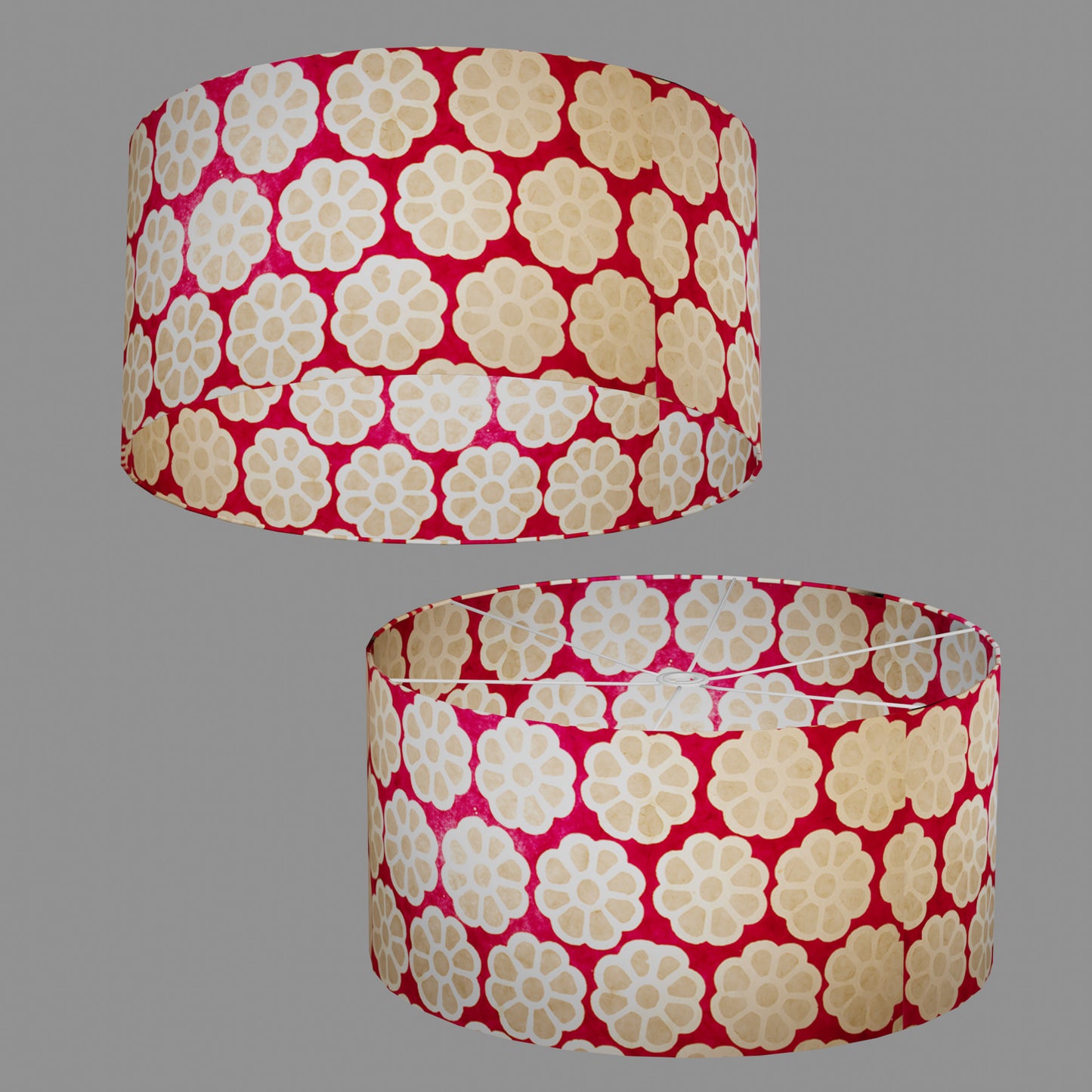 Drum Lamp Shade - P22 - Batik Big Flower on Hot Pink, 60cm(d) x 30cm(h)