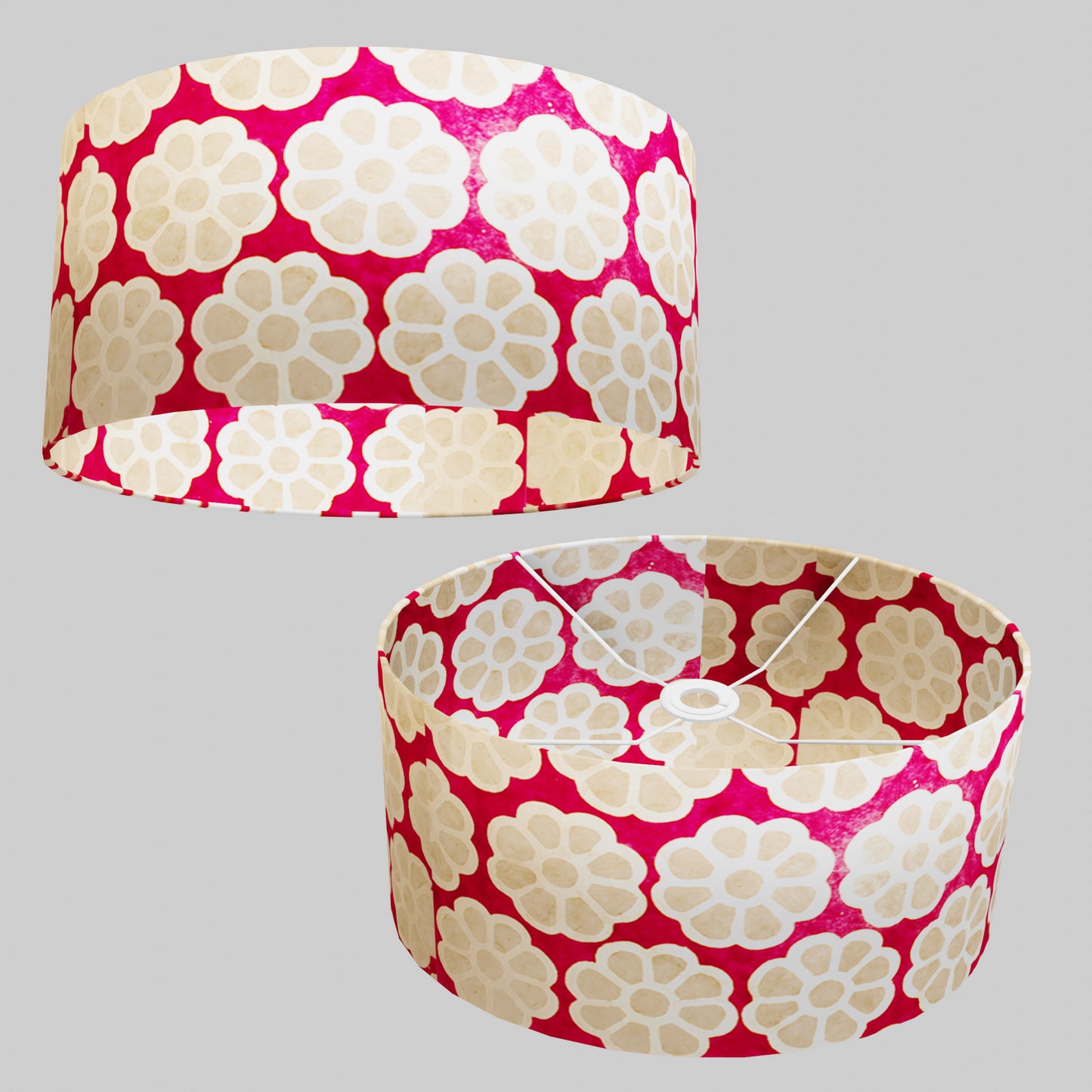Oval Lamp Shade - P22 - Batik Big Flower on Hot Pink, 40cm(w) x 20cm(h) x 30cm(d)