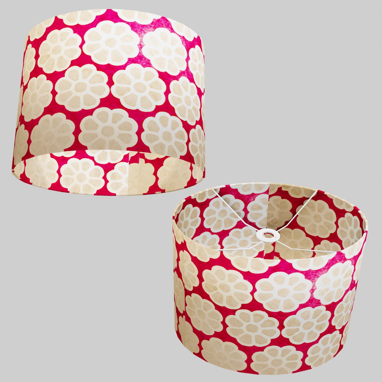 Oval Lamp Shade - P22 - Batik Big Flower on Hot Pink, 40cm(w) x 30cm(h) x 30cm(d)
