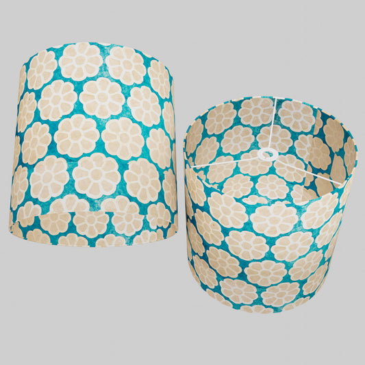 Drum Lamp Shade - P23 - Batik Big Flower on Teal, 40cm(d) x 40cm(h)