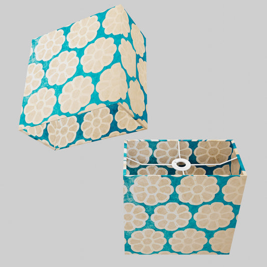 Rectangle Lamp Shade - P23 - Batik Big Flower on Teal, 30cm(w) x 30cm(h) x 15cm(d)