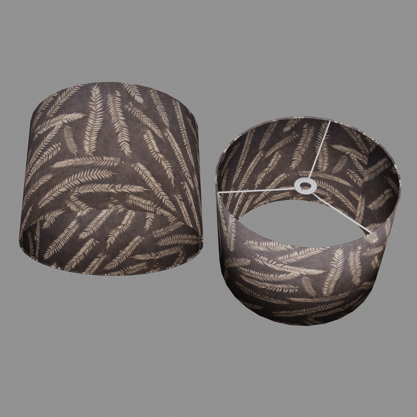 Drum Lamp Shade - P26 - Resistance Dyed Brown Fern, 40cm(d) x 30cm(h)
