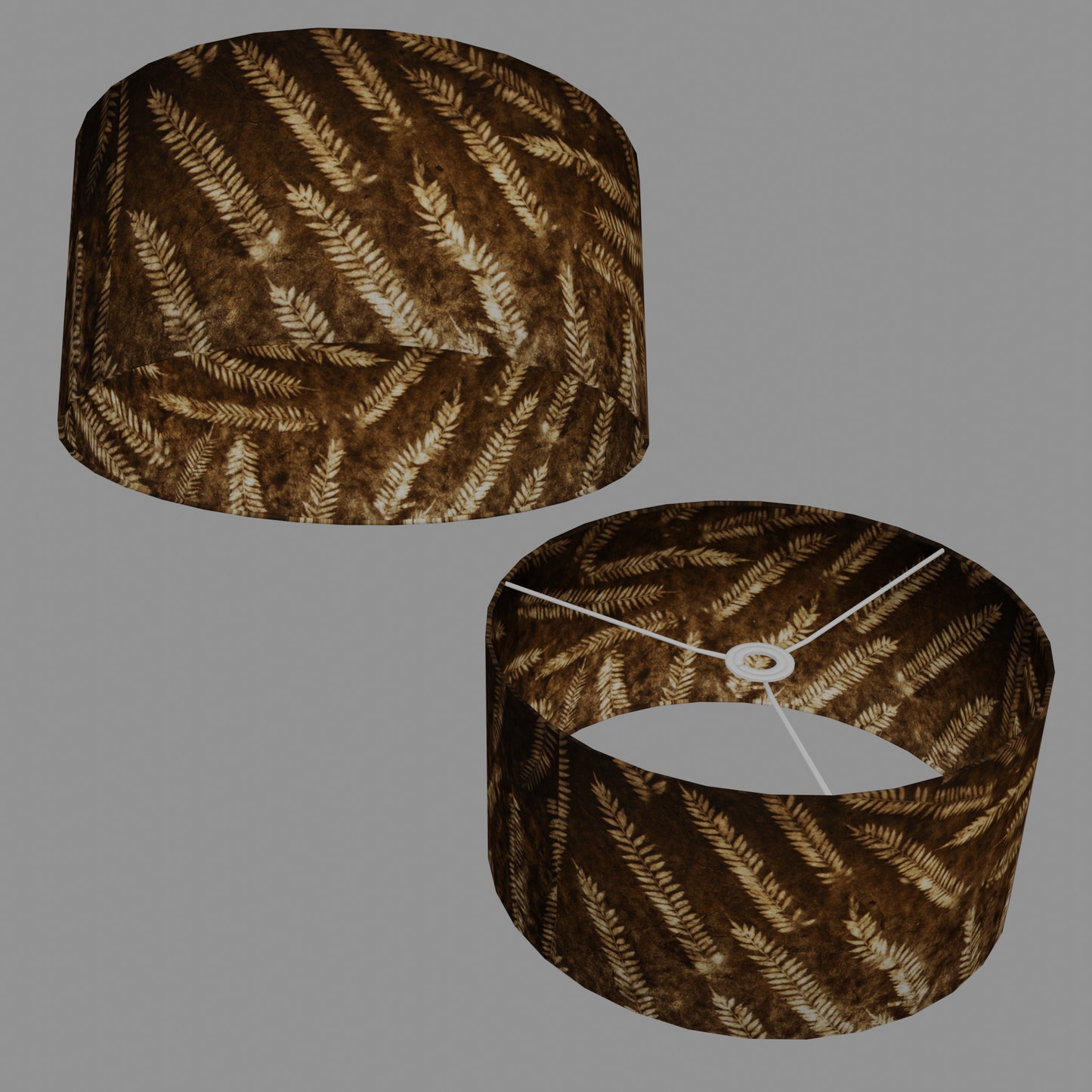 Drum Lamp Shade - P26 - Resistance Dyed Brown Fern, 40cm(d) x 20cm(h)