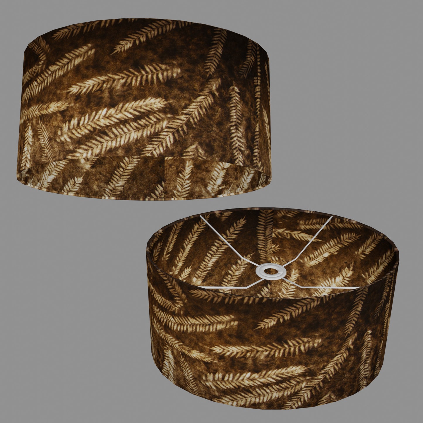 Oval Lamp Shade - P26 - Resistance Dyed Brown Fern, 40cm(w) x 20cm(h) x 30cm(d)