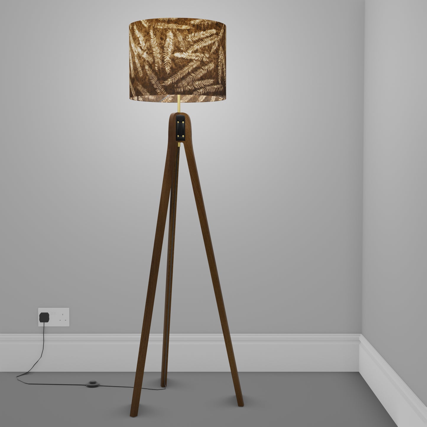 Sapele Tripod Floor Lamp - P26 - Resistance Dyed Brown Fern