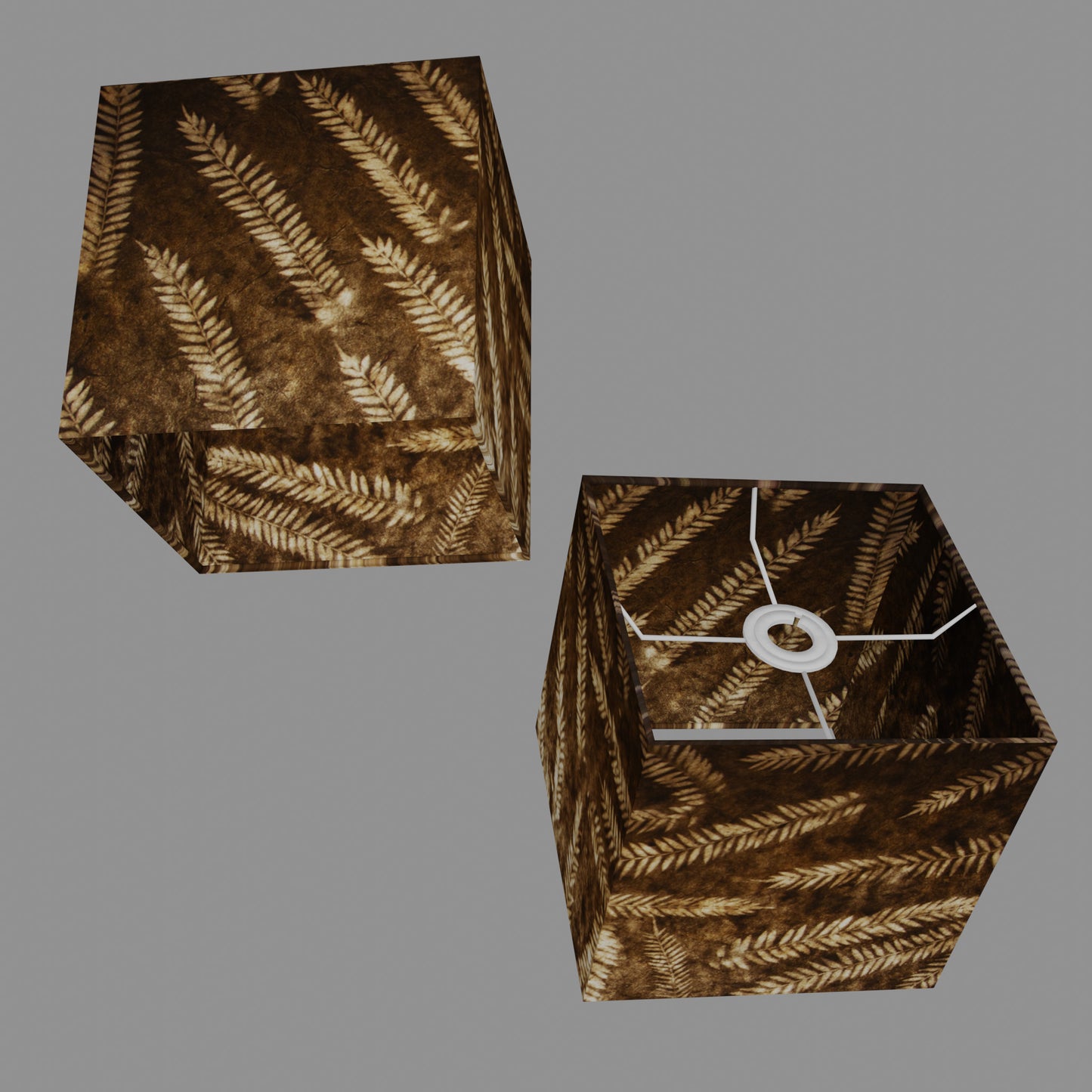 Square Lamp Shade - P26 - Resistance Dyed Brown Fern, 20cm(w) x 20cm(h) x 20cm(d)