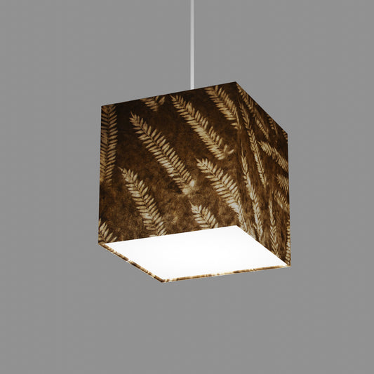 Square Lamp Shade - P26 - Resistance Dyed Brown Fern, 20cm(w) x 20cm(h) x 20cm(d)