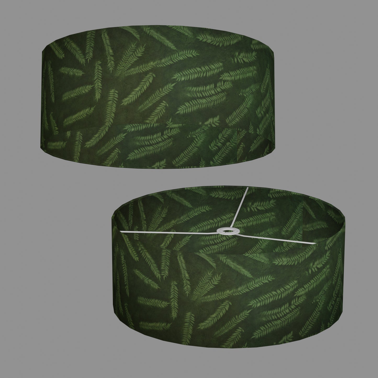 Drum Lamp Shade - P27 - Resistance Dyed Green Fern, 50cm(d) x 20cm(h)