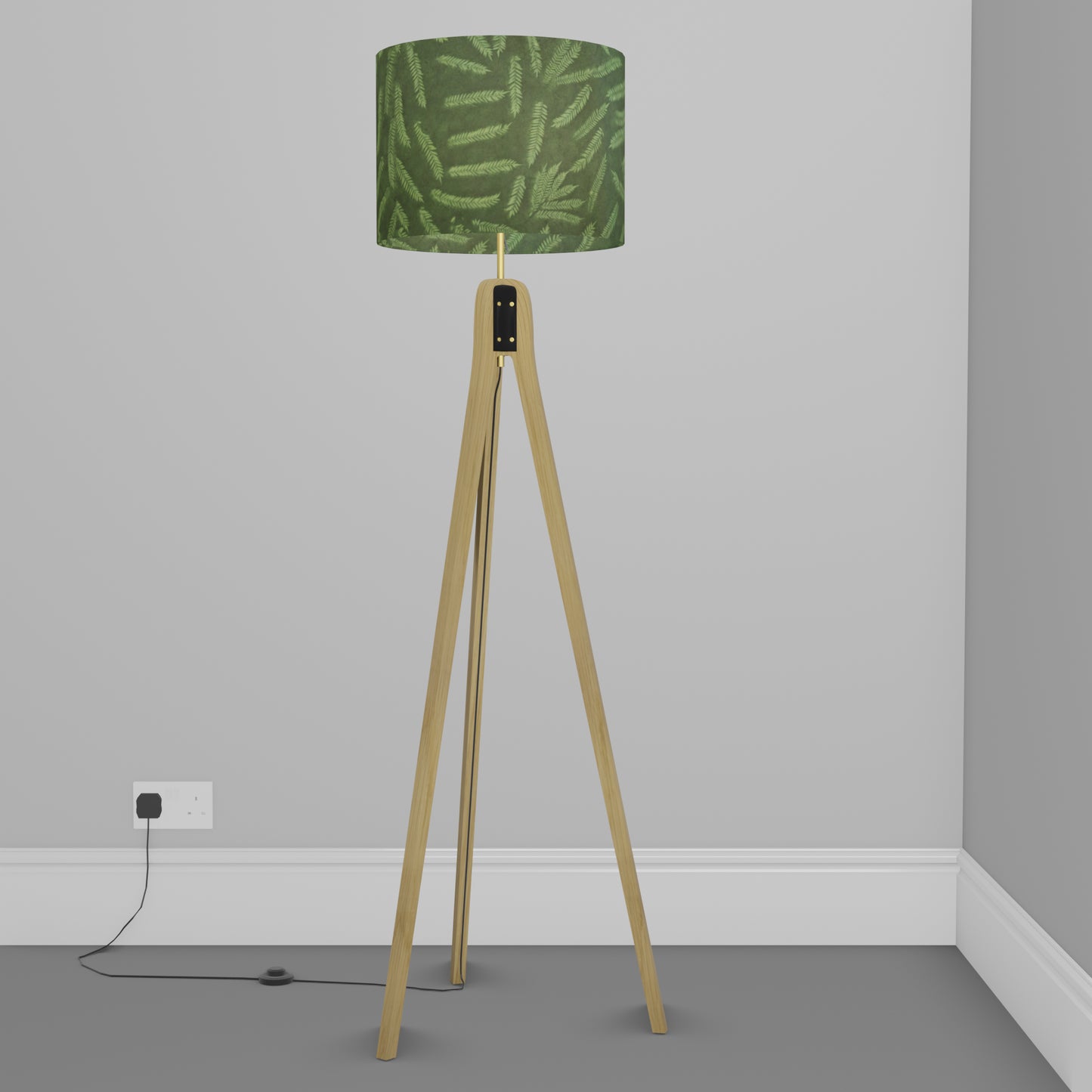 Oak Tripod Floor Lamp - P27 - Resistance Dyed Green Fern