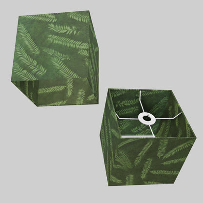 Square Lamp Shade - P27 - Resistance Dyed Green Fern, 20cm(w) x 20cm(h) x 20cm(d)
