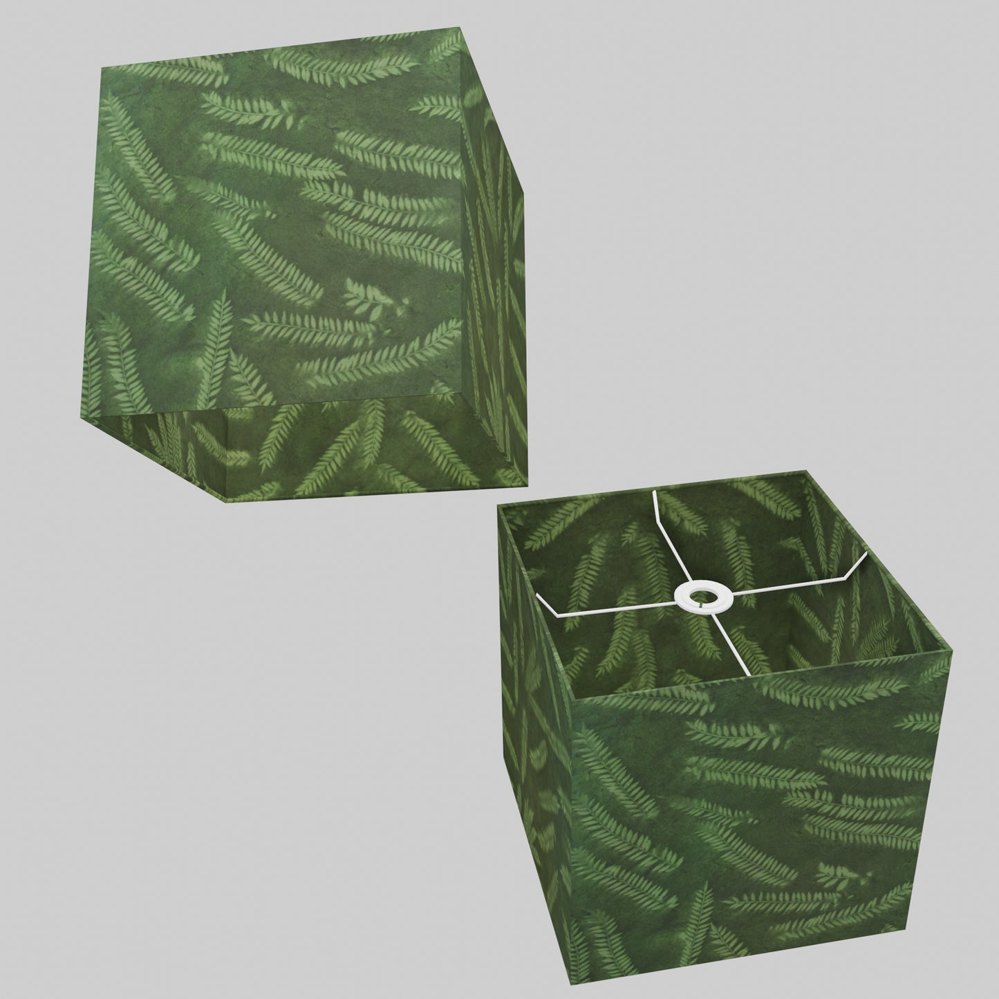 Square Lamp Shade - P27 - Resistance Dyed Green Fern, 30cm(w) x 30cm(h) x 30cm(d)