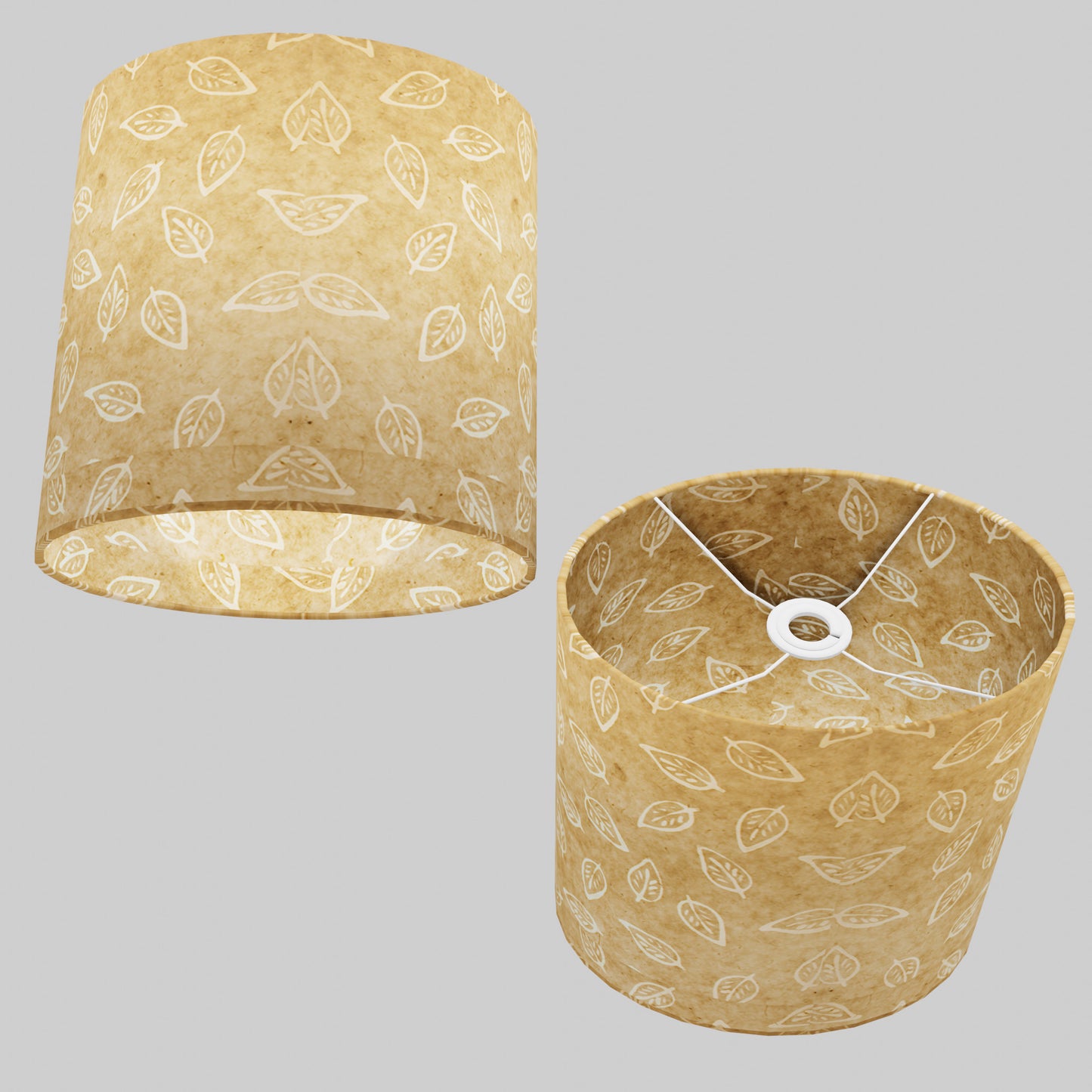 Oval Lamp Shade - P28 - Batik Leaf on Natural, 30cm(w) x 30cm(h) x 22cm(d)
