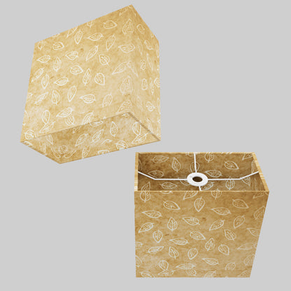 Rectangle Lamp Shade - P28 - Batik Leaf on Natural, 30cm(w) x 30cm(h) x 15cm(d)