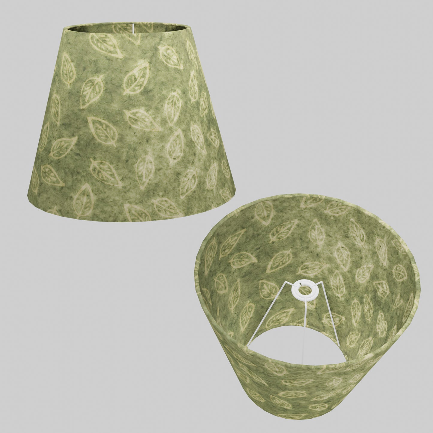 Conical Lamp Shade P29 - Batik Leaf on Green, 23cm(top) x 40cm(bottom) x 31cm(height)