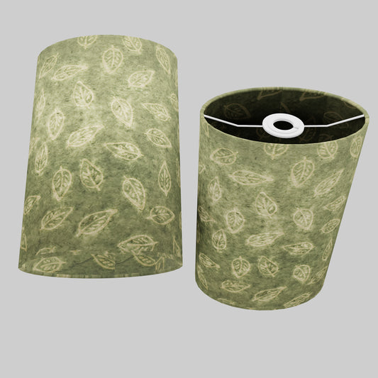 Oval Lamp Shade - P29 - Batik Leaf on Green, 20cm(w) x 30cm(h) x 13cm(d)